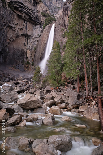 Dramatic Long Exposure Of Lower Yosemite Fall, Yosemite, California