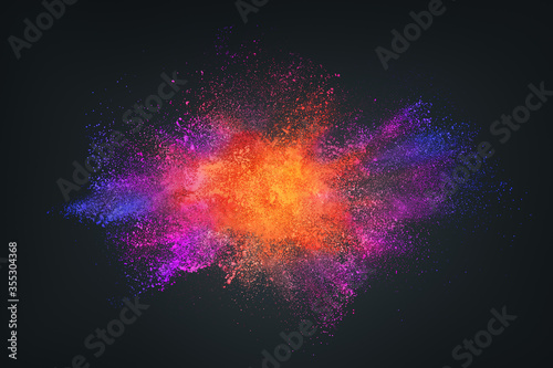Tela Abstract design of bright colored powder cloud on dark background