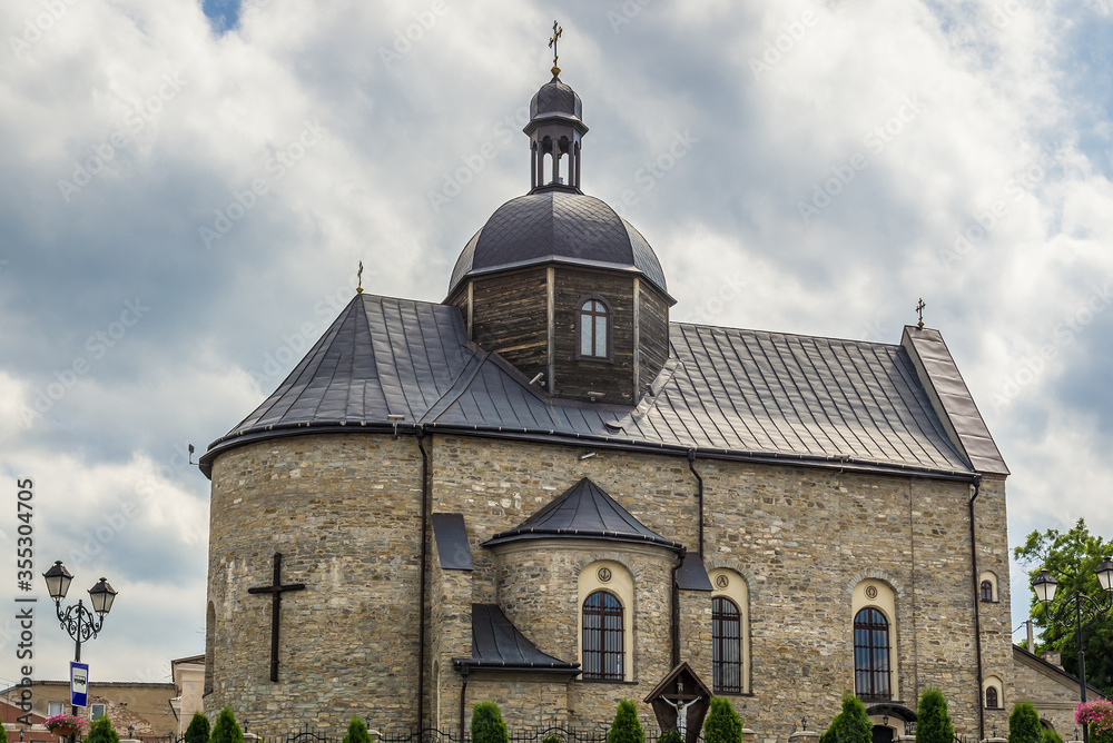 Exterior view of Church of Holy Trinity in historic part of Kamianets Podilskyi city, Ukraine