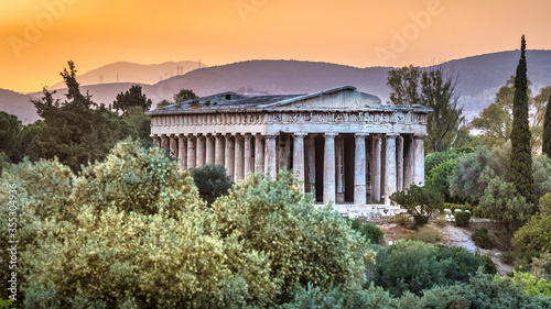 The Ancient Agora of Athens at sunset, Greece. photo