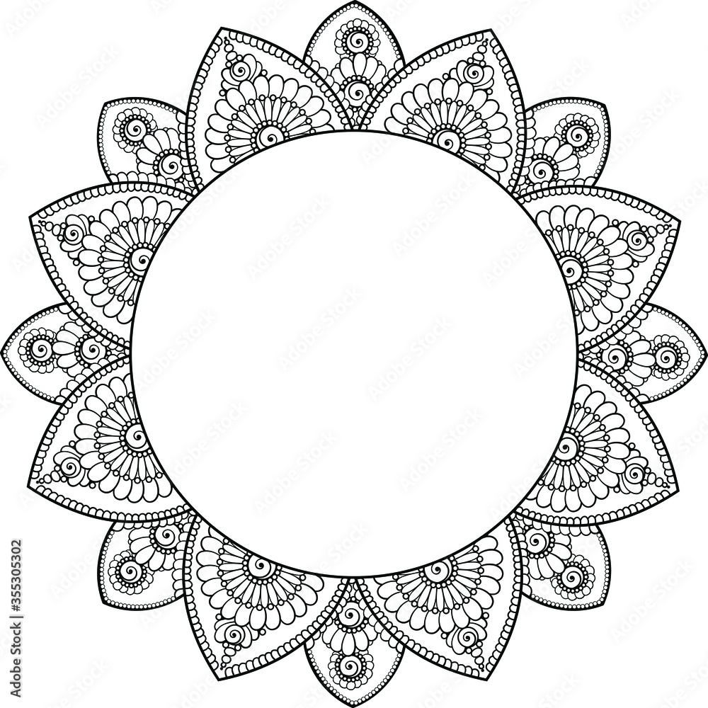 Obraz premium Indian style black outline on transparent lace mandala with copy space in center. Use as text template, decorative elements, wishing holiday postcards, companies logo and naming ornamentation