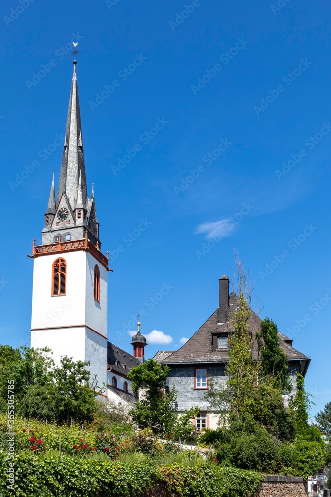  view to old town church in Eltville, Germany