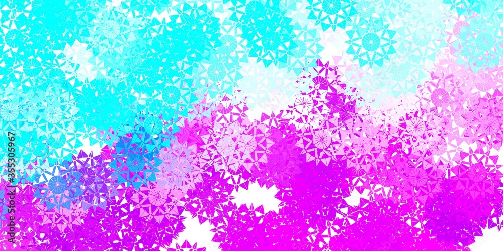Light Pink, Blue vector backdrop with xmas snowflakes.