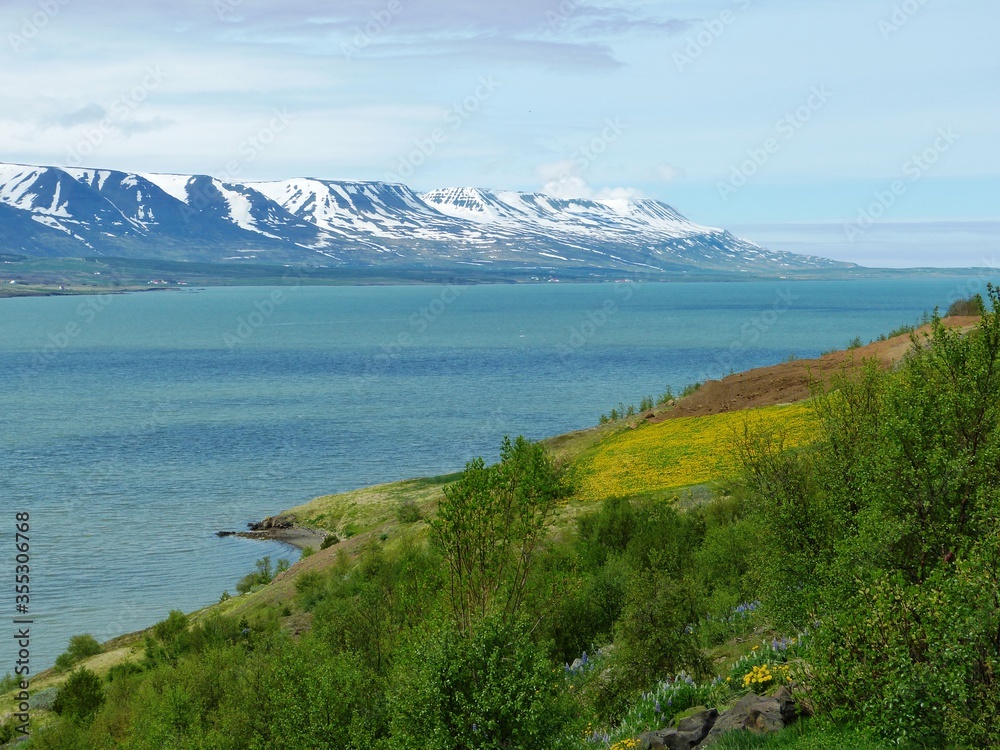 view of the sea from the mountain in Iceland view of the sea from the mountain in Iceland