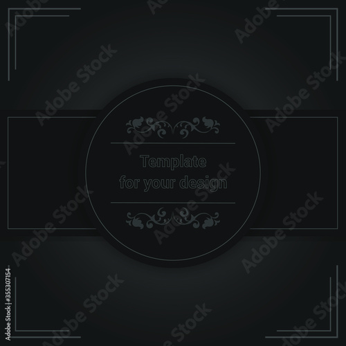 Luxury design on black background. Template for your design with ornamental elements  for packing,  banner, flyer and print design. Workpiece for your design. 