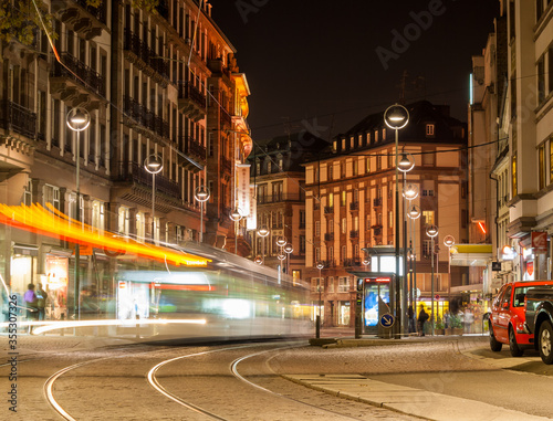 Modern tram on at Strasbourg city center. France, Alsace