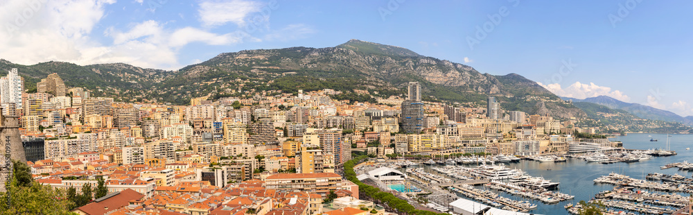 Landscape of the city of Monte Carlo and surrounding hills, Monaco.