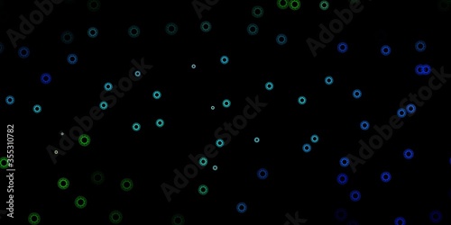 Dark blue  green vector backdrop with virus symbols.