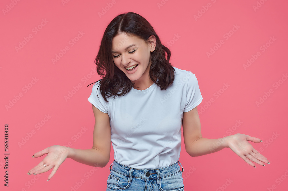 beautiful girl shows various emotions. Talented portrays the inner state and mood. The concept of advertising with free space for text