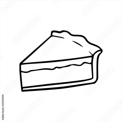 Hand drawn vector cake piece. Doodle style illustration. Black outline isolated on white. Design for greeting cards, scrapbooking, textile, wrapping paper, cafe or restaurant menu, food infographic