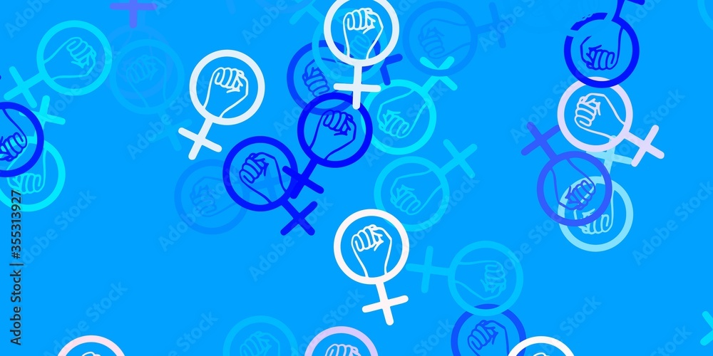 Light Pink, Blue vector texture with women's rights symbols. Light Pink, Blue vector texture with women's rights symbols.