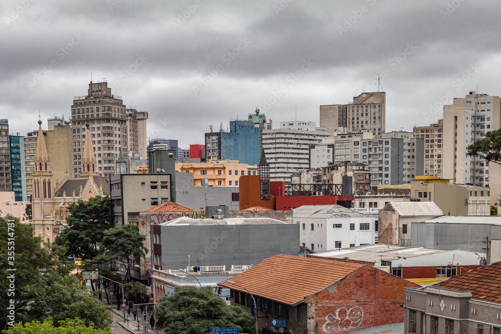 Curitiba, Paraná, Brazil - January 18, 2020: Central area of the capital of one of the southern Brazilian states shows architecture with residential and commercial buildings.