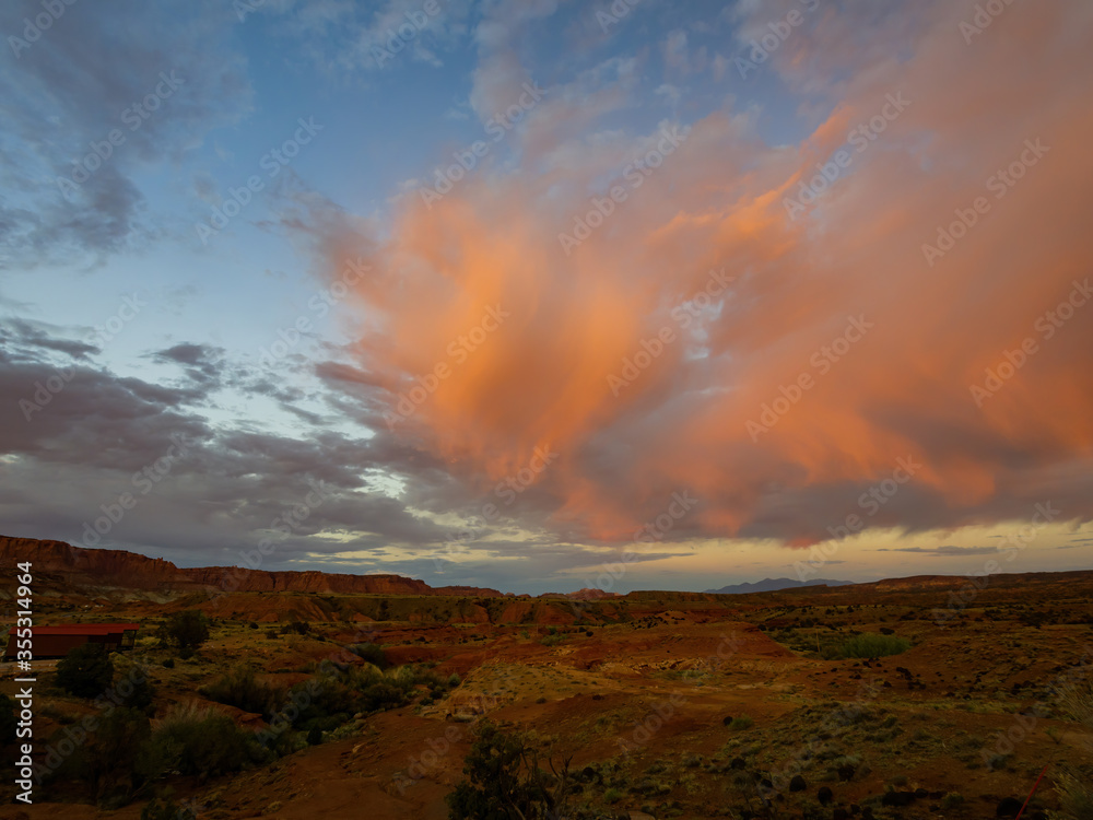 Beautiful sunset rural landscape of Torrey, Utah