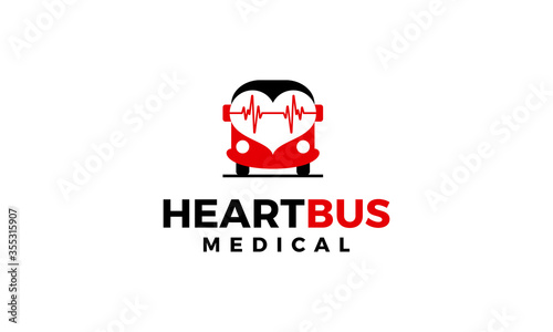 heart love bus car medical health logo design concept
