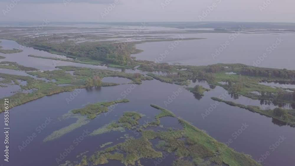 Aerial view of the lake at sunset. Nizhnekamsk Reservoir in Russia Aerial view of the lake at sunset. Nizhnekamsk Reservoir in Russia