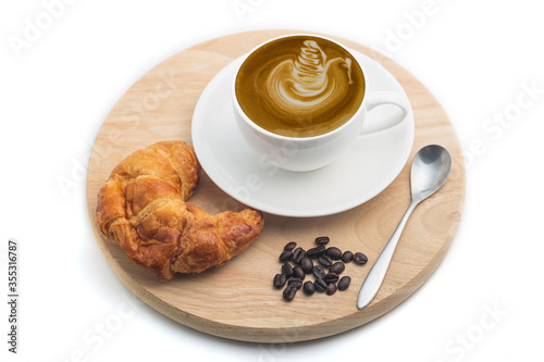 cup of coffee with croissant