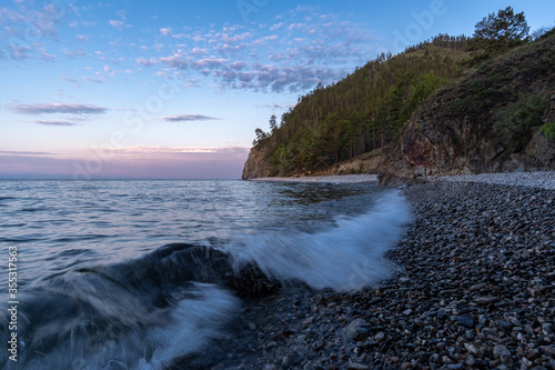 Morning surf on the shore of Lake Baikal