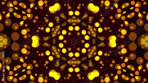 Computer generated beautiful abstract background from gold particles. Kaleidoscope converts into an seeds sunflower  3D rendering