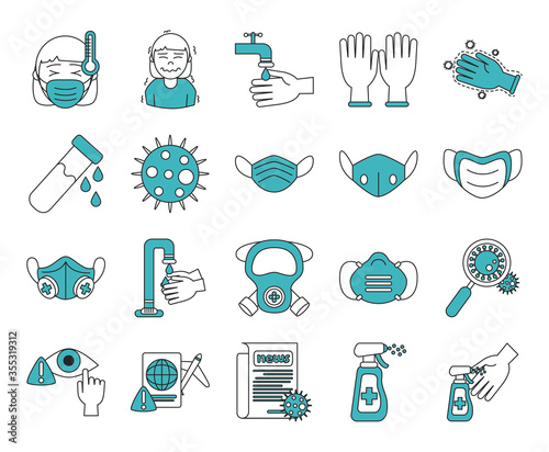 covid 19 coronavirus prevention spread outbreak disease pandemic icons set linear