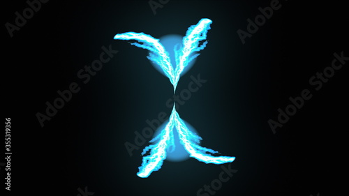 Long lightnings randomly spinning in a circle on the dark. 3d rendering backdrop, computer generating