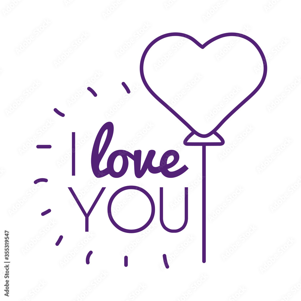 I love you text with heart balloon line style icon vector design