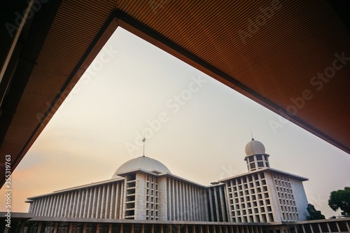 Istiqlal Mosque and sunset background photo