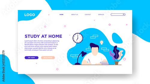 Study at home landing page template in flat style Premium Vector