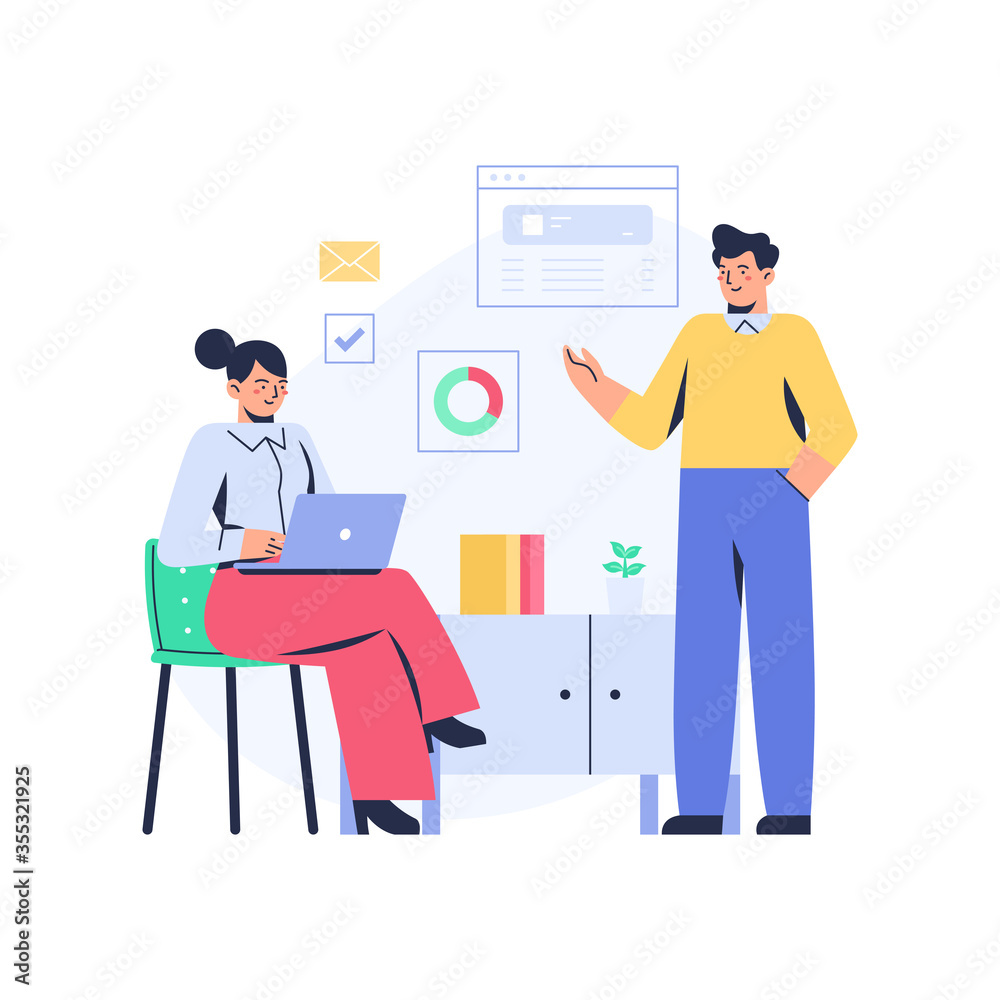 Business Woman Working and Discuss with Business Man at Office Business Woman Working and Discuss with Business Man at Office