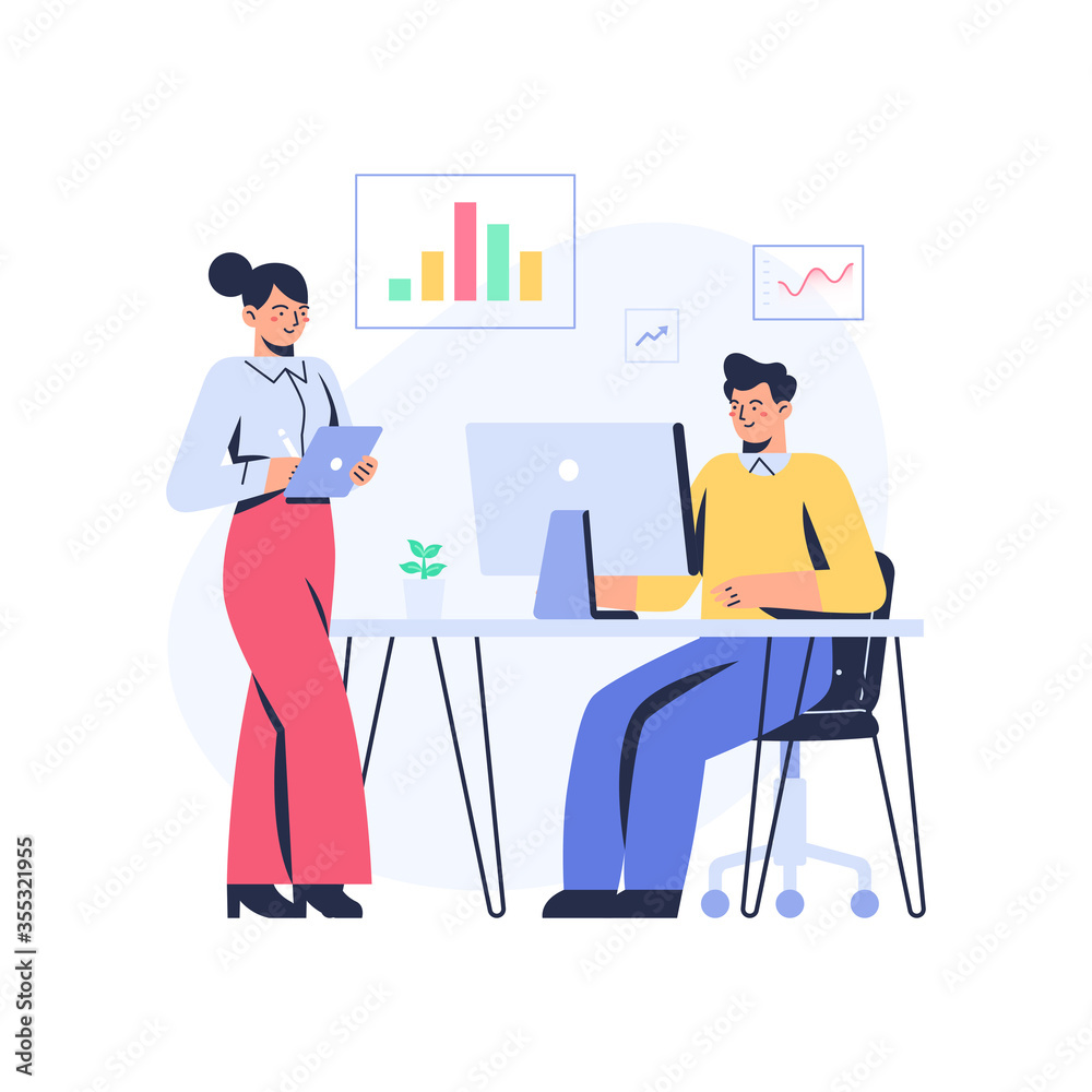 Business Woman Discuss with Business Man at Office Business Woman Discuss with Business Man at Office