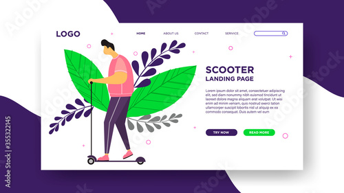 Scooter landing page template in flat style Premium Vector