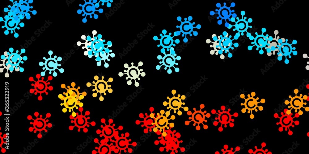 Dark blue, yellow vector pattern with coronavirus elements.