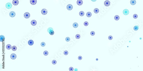 Light BLUE vector doodle pattern with flowers.