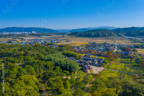 Palace at Oreung royal tombs at Gyeongju, Republic of Korea photo