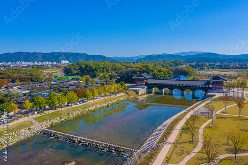 Aerial view of Woljeonggyo Bridge in Gyeongju, Republic of Korea photo