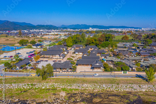 Aerial view of Gyeongju Gyochon Traditional Village at Gyeongju, Republic of Korea photo