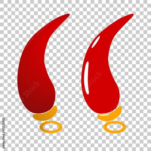 Set of two isolated neapolitan red lucky horns with dolden rings on transparent background