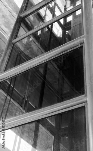 modern glass building detail black and white
