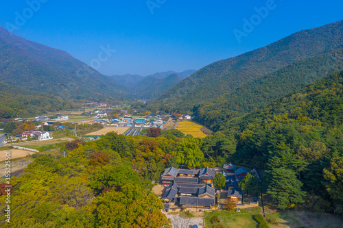 Aerial view of Oksan Seowon Confucian academy in Republic of Korea photo