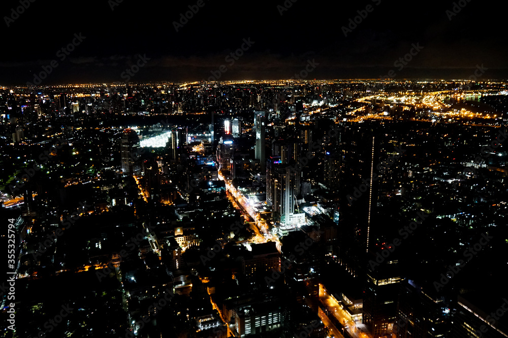Bangkok, Thailand - June 1, 2020: view from the observation deck King Power Mahana Khon, contrasting night city from above