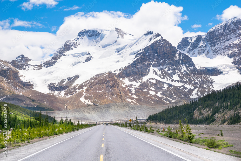 Beautiful view of Icefields Parkway road near the Columbia Icefield in Jasper National Park, Alberta - Canada