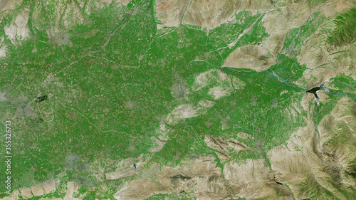 Andijon, Uzbekistan - outlined. Satellite photo