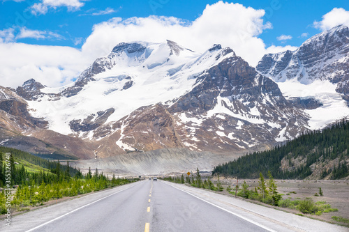 Beautiful view of Icefields Parkway road near the Columbia Icefield in Jasper National Park, Alberta - Canada