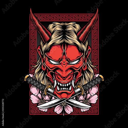 red japanese demon mask vector
