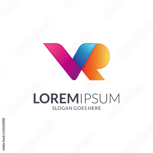 Initial letter V and R logo, VR monogram 3d gradient vibrant glossy colors