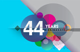44th years anniversary logo, vector design birthday celebration with colorful geometric background and circles shape.