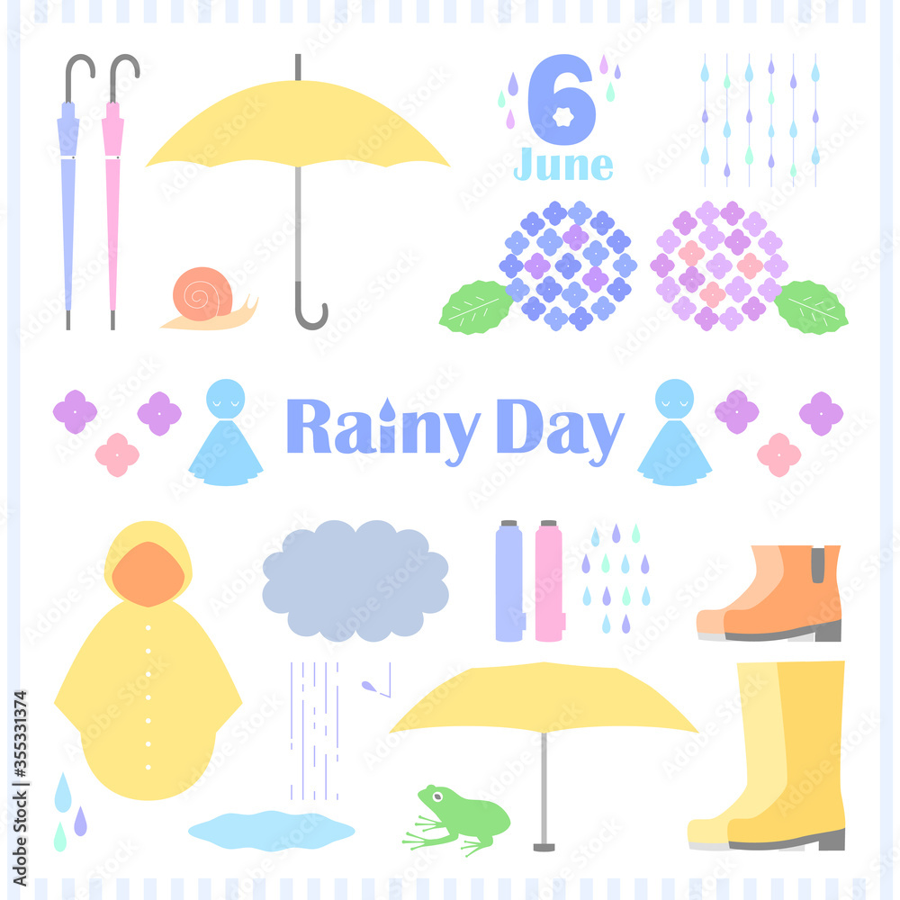 カラフル_雨の日素材セット カラフル_雨の日素材セット