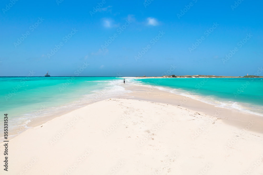 A beautiful day on the paradise beach in Cayo da Agua Island - Caribbean - Archipelago of Los Roques - Venezuela