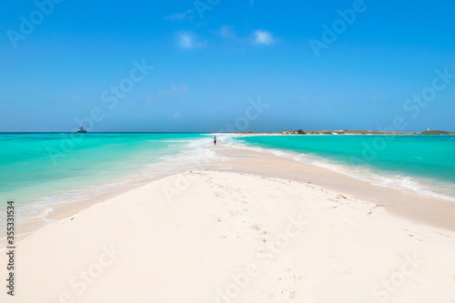 A beautiful day on the paradise beach in Cayo da Agua Island - Caribbean - Archipelago of Los Roques - Venezuela photo