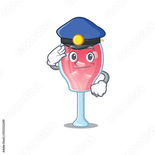 Police officer cartoon drawing of cosmopolitan cocktail wearing a blue hat