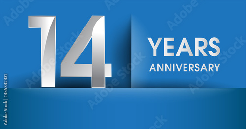 14th years Anniversary celebration logo, flat design isolated on blue background, vector elements for banner, invitation card and birthday party.